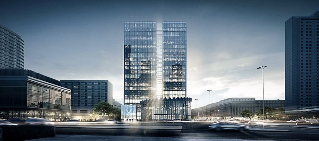 Koncepcja architektoniczna  nowego biurowca w miejscu Universalu autorstwa pracowni JEMS Architekci