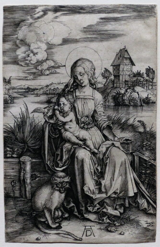 Albrecht Dürer. Madonna z dzieciątkiem i małpką. 1498. Grafika na wystawie w Muzeum Narodowym. Fot. Jerzy S. Majewski