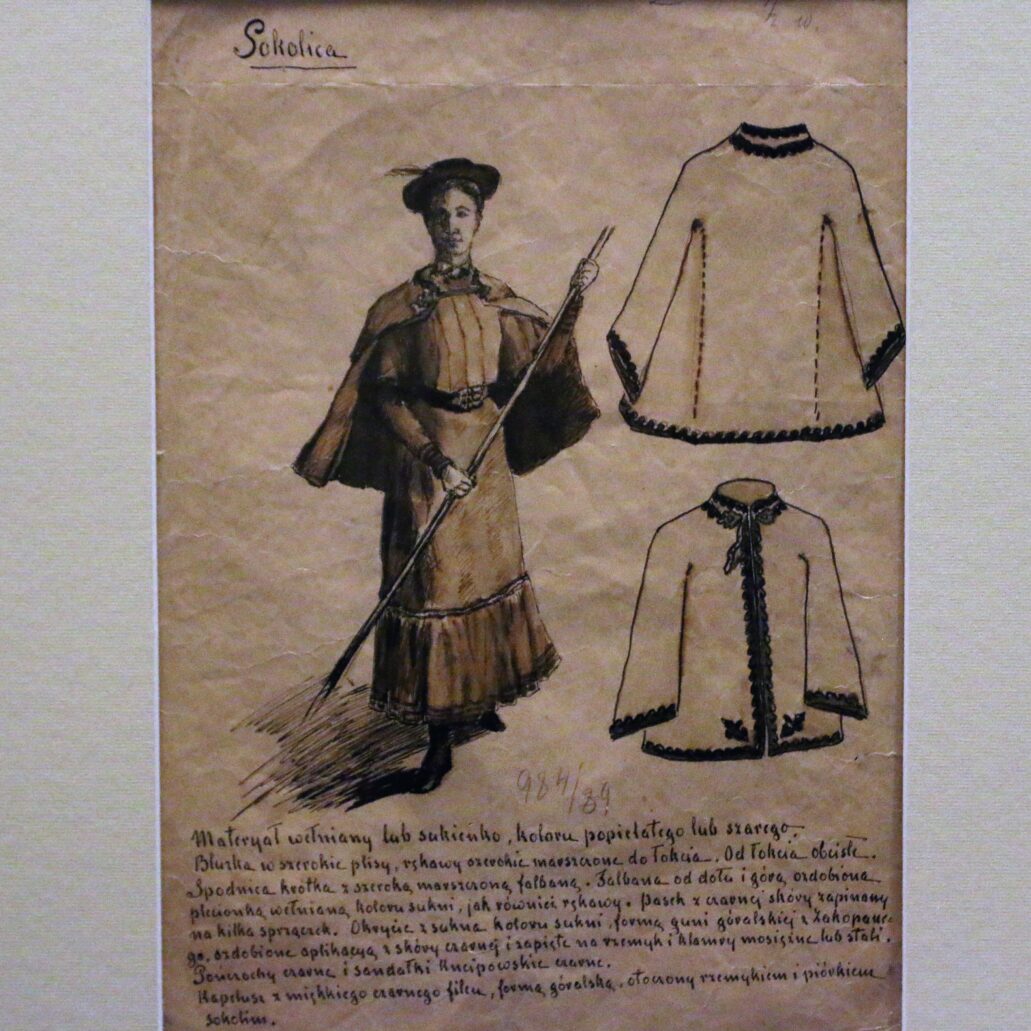Leon Bierkowski. Projekt utrzymanego w stylu zakopiańskim stroju dla członkiń Polskiego Towarzystwa Gimnastycznego „Sokół” z 1906 r.