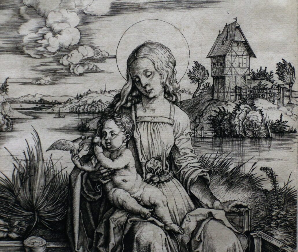 Albrecht Dürer. Madonna z dzieciątkiem i małpką. 1498. Fragment. Grafika na wystawie w Muzeum Narodowym. Fot. Jerzy S. Majewski