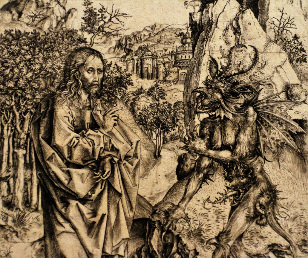 Mistrz L.C. Kuszenie Chrystusa. Fragment. 1490. Grafika z wystawy w Gemäldegalerie w 2021. Fot. Jerzy S. Majewski